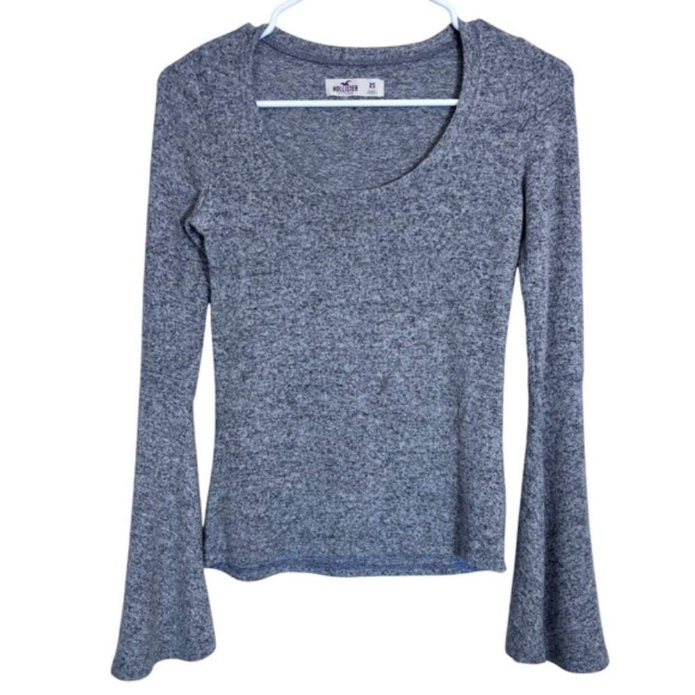 Hollister Grey‎ Marl Bell Sleeve Knit Top Womens XS Long Sleeve Fairy Grunge